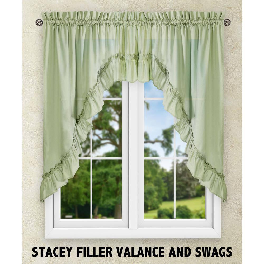 Ellis Stacey 1.5" Rod Pocket High Quality Fabric Solid Color Window Ruffled Swag 60"x38" Sage