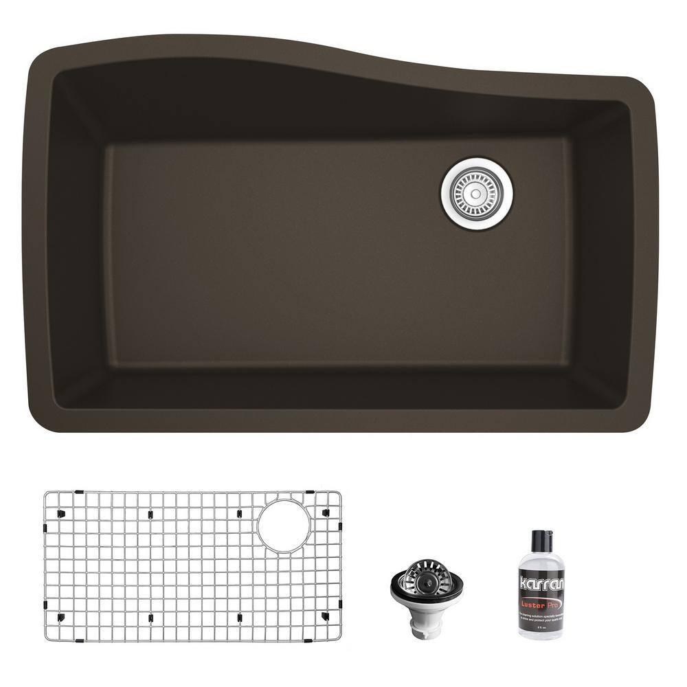 Karran Quartz Composite 33-1/2'' X 21'' Single Bowl Undermount Kitchen Sink Kit