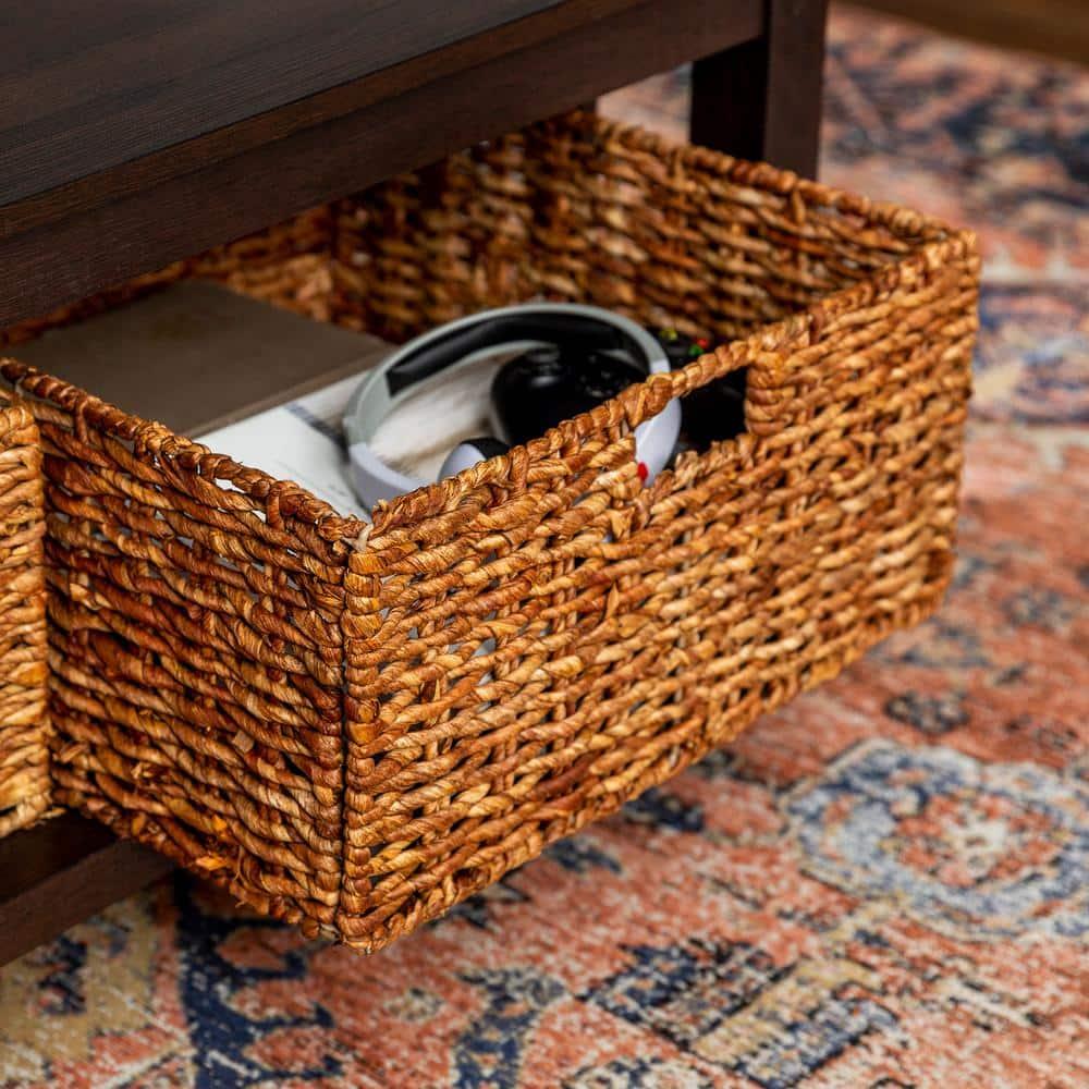 Walker Edison Traditional Storage Coffee Table with Bins, Espresso