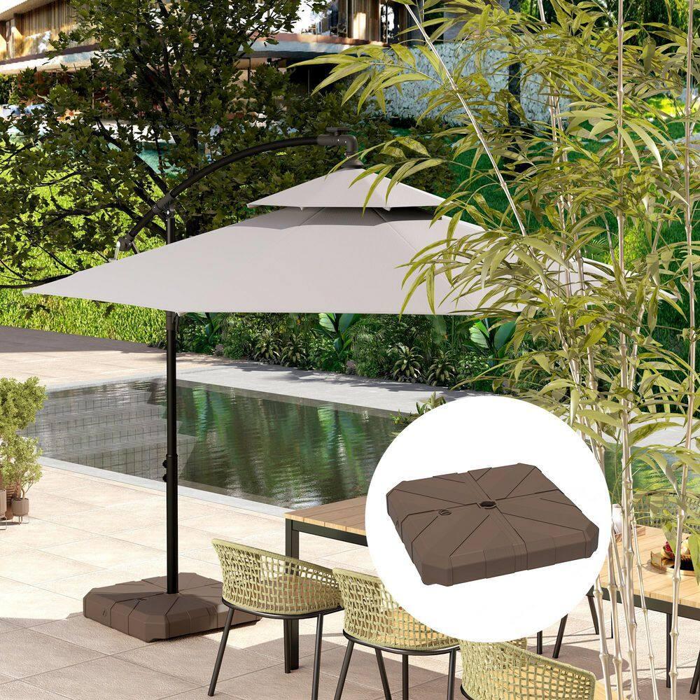 Outsunny Cantilever Offset Umbrella Base, Heavy Duty Outdoor Umbrella Stand Base, Stand/Water Filled Patio Umbrella Base for Garden Poolside, Brown