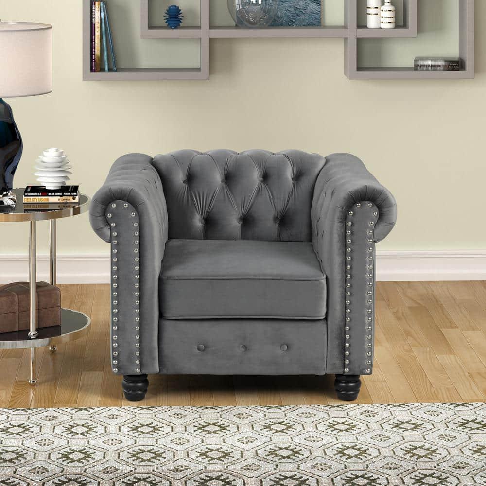 Velvet Couches for Living Room Sets, Chair and Sofa 2 Pieces Top in Gray