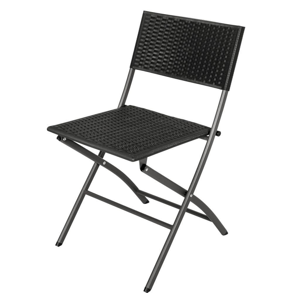 Nuu Garden 3 -Piece Black Rattan Bistro Patio Dining Set Iron Square Table with 2 Stationary Chairs