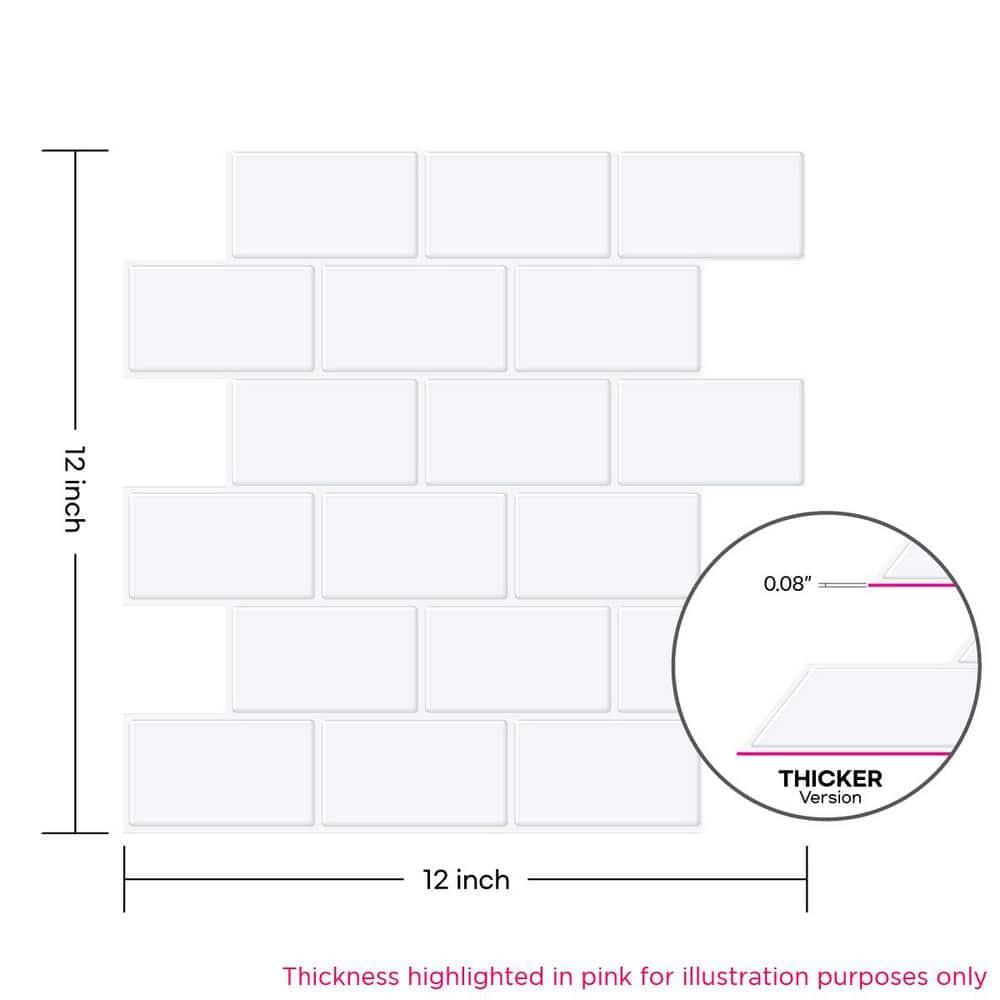 12" x 12" PVC Peel & Stick Thicker Subway Tile