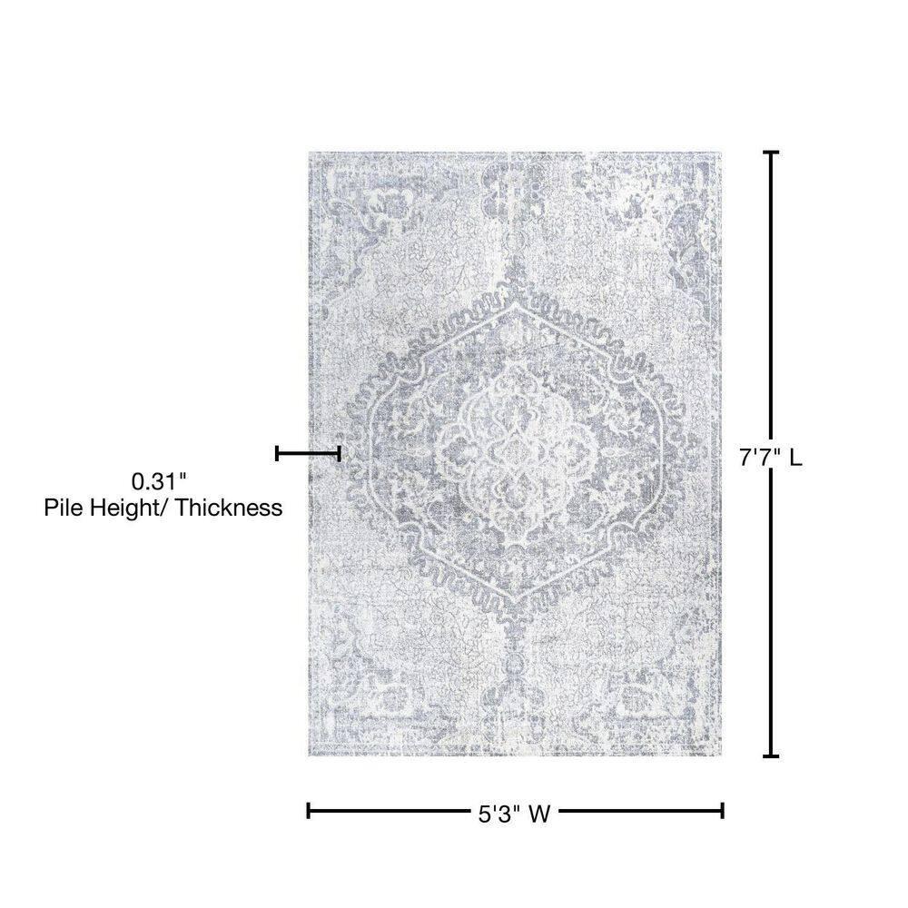5' X 8' Modern Persian Vintage Medallion Area Rug, Gray/Ivory - JONATHAN Y