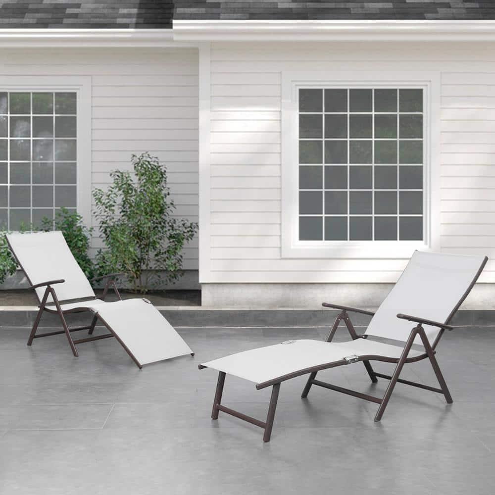 2pc Outdoor Aluminum Adjustable Chaise Lounges - Light Gray - Crestlive Products
