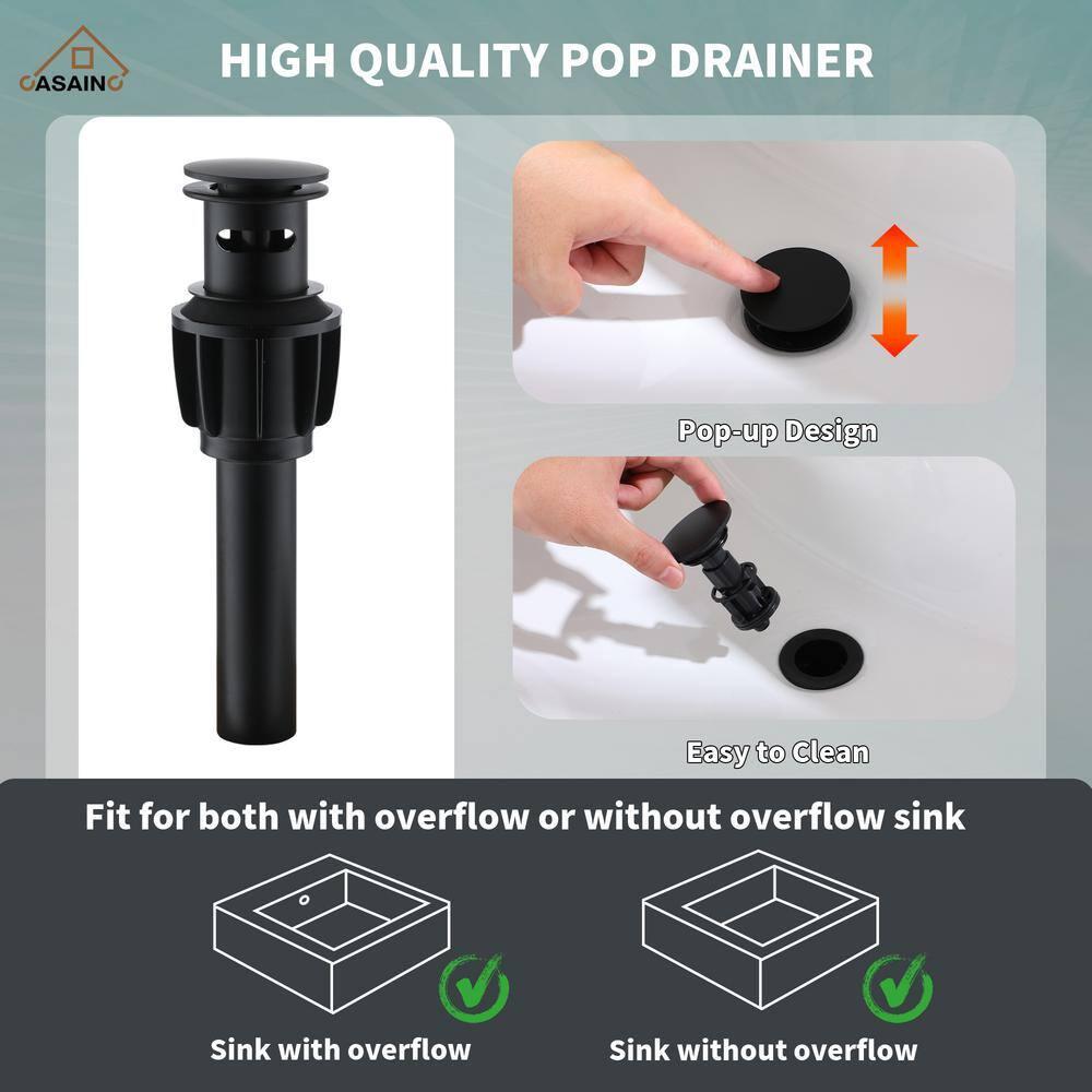 CASAINC KCLT0036MB Willow 2-handle Black Bathroom Sink Faucet with LED Temperature Color