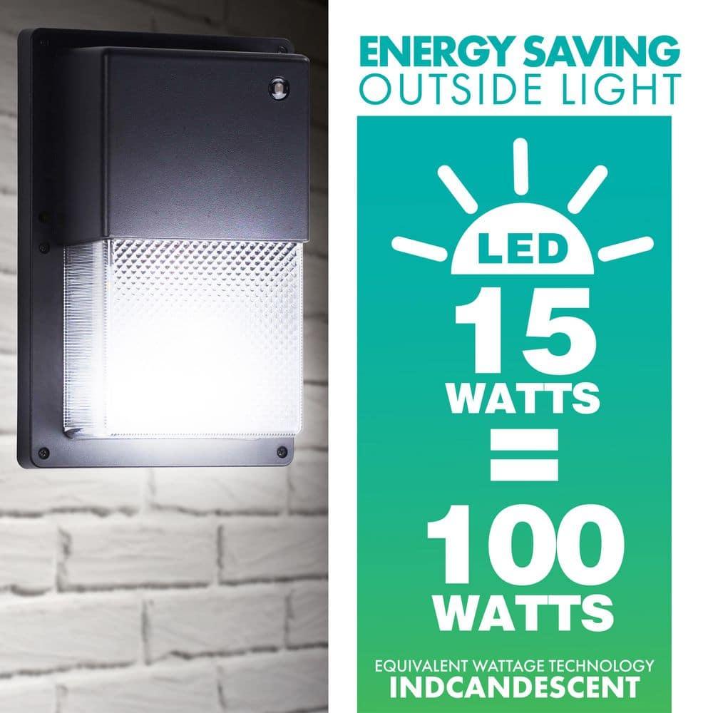 Simply Conserve 100-Watt Equivalent Integrated LED Black Mini Wall Pack Light, 4000K