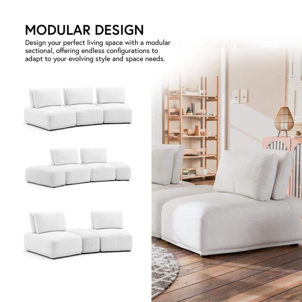 HOMES: Inside + Out 5pc Povoa 159" Modular Curved Sectional Sofa Modern Chenille with Extendable Backrest White