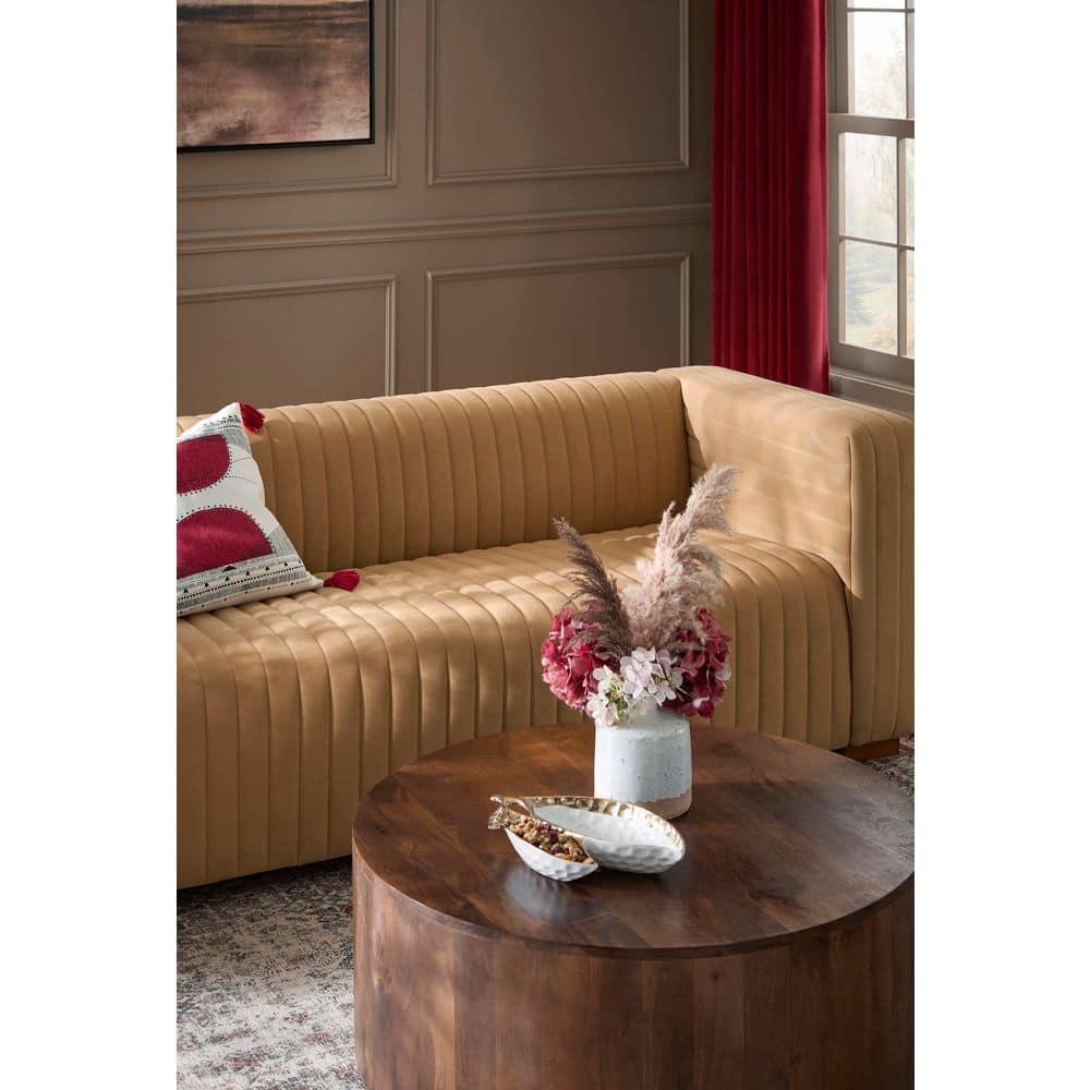 Millbury SOLID MANGO WOOD 36 inch Wide Round Contemporary Drum Coffee Table in Walnut Brown, Fully Assembled