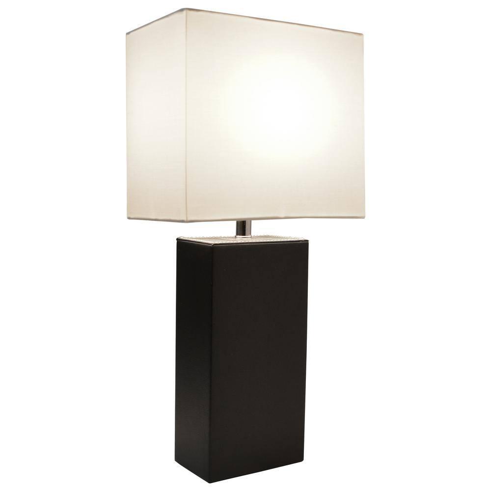 Elegant Designs 21" Modern Leather Wrapped Table Lamp with USB Port and Feit LED (Includes LED Light Bulb) Black