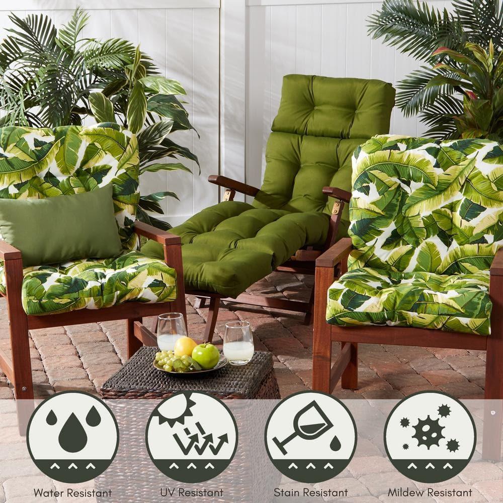 Palm Leaves White 42 x 21 in. Outdoor Tufted Chair Cushion (set of 2) by Greendale Home Fashions