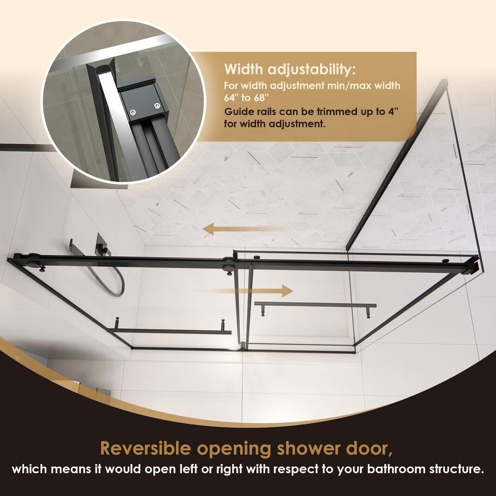 Belizzi 68" W x 76" H By Pass Frameless Exposed Roller Shower Enclosure with Clear Glass