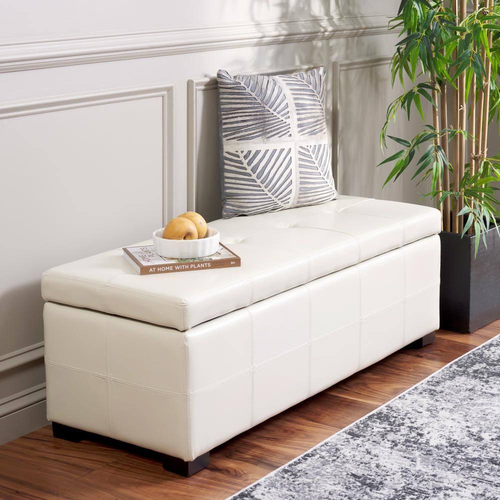 Maiden Tufted Storage Bench Large - Flat Cream - Safavieh