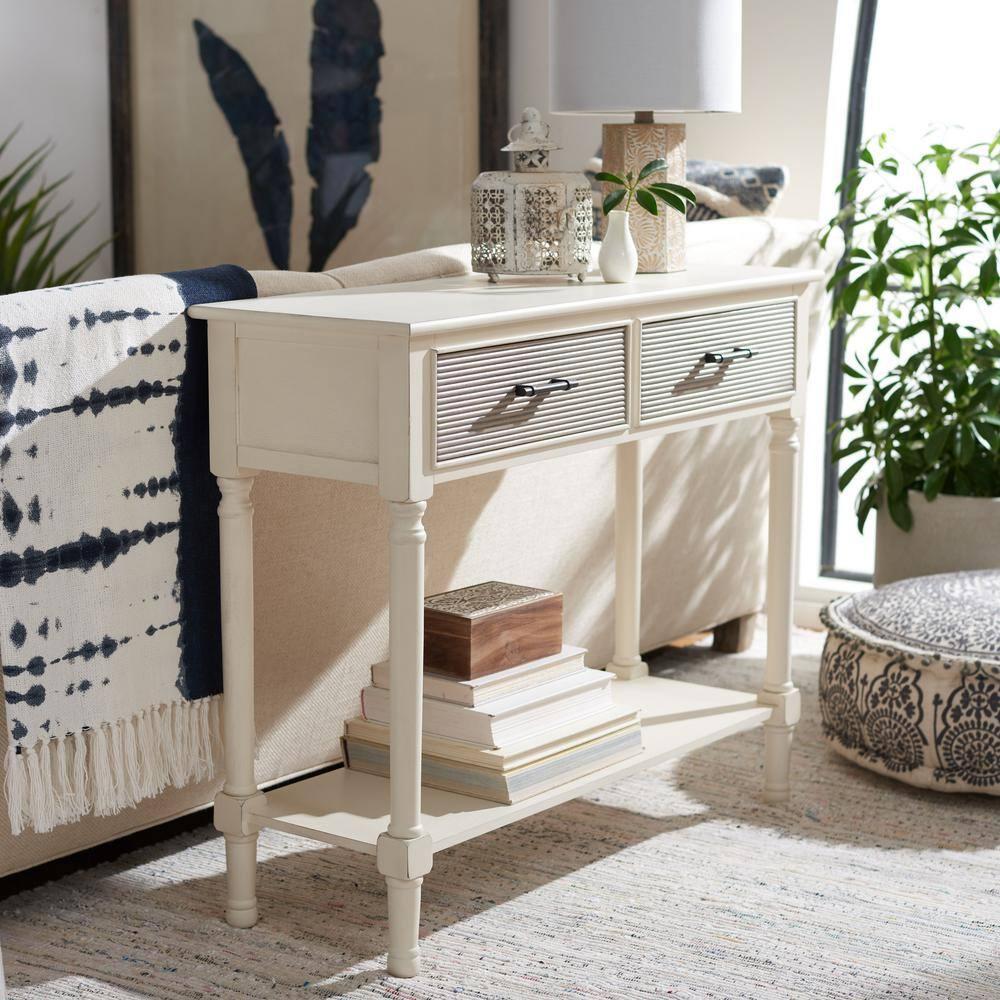 Ryder 2 Drawer Console Table - Distressed White/Greige - Safavieh