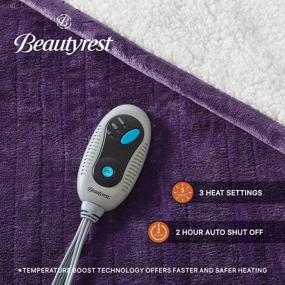 60"x70" Electric Heated Microlight to Berber Throw Blanket Purple: Beautyrest, Lightweight, Machine Washable