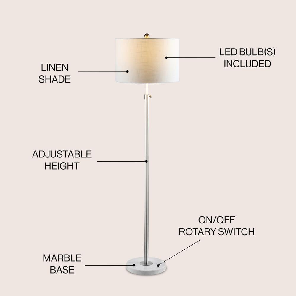 JONATHAN Y JYL3022C June 65" Adjustable Metal/Marble LED Floor Lamp, Modern, Contemporary, Glam for living room, dinning room, bedroom, office Bulb Included, Chrome