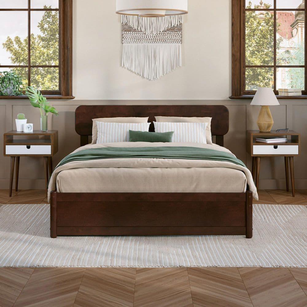 AFI Capri Full Solid Wood Platform Bed with Panel Footboard and Storage Drawers, Walnut