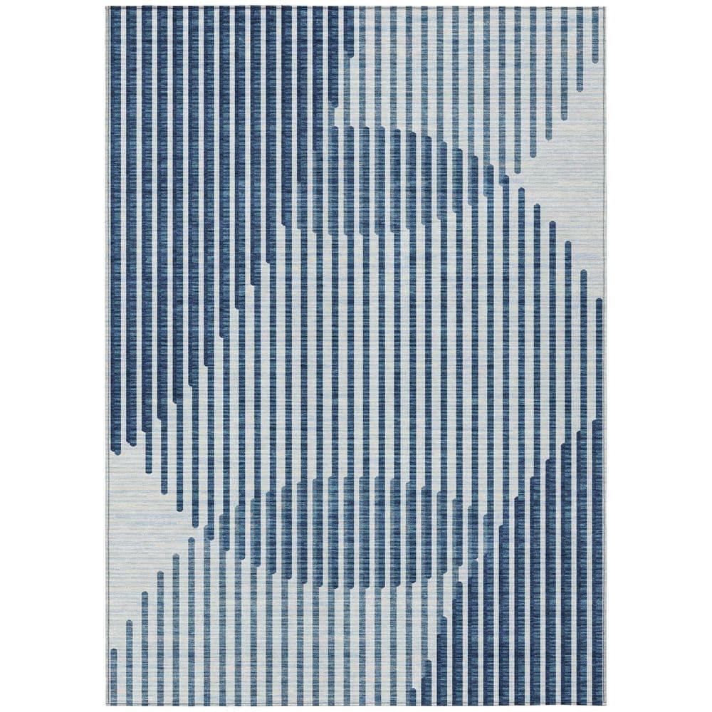 Addison Blue Rectangular Washable Synthetic Area Rug 10' x 14'