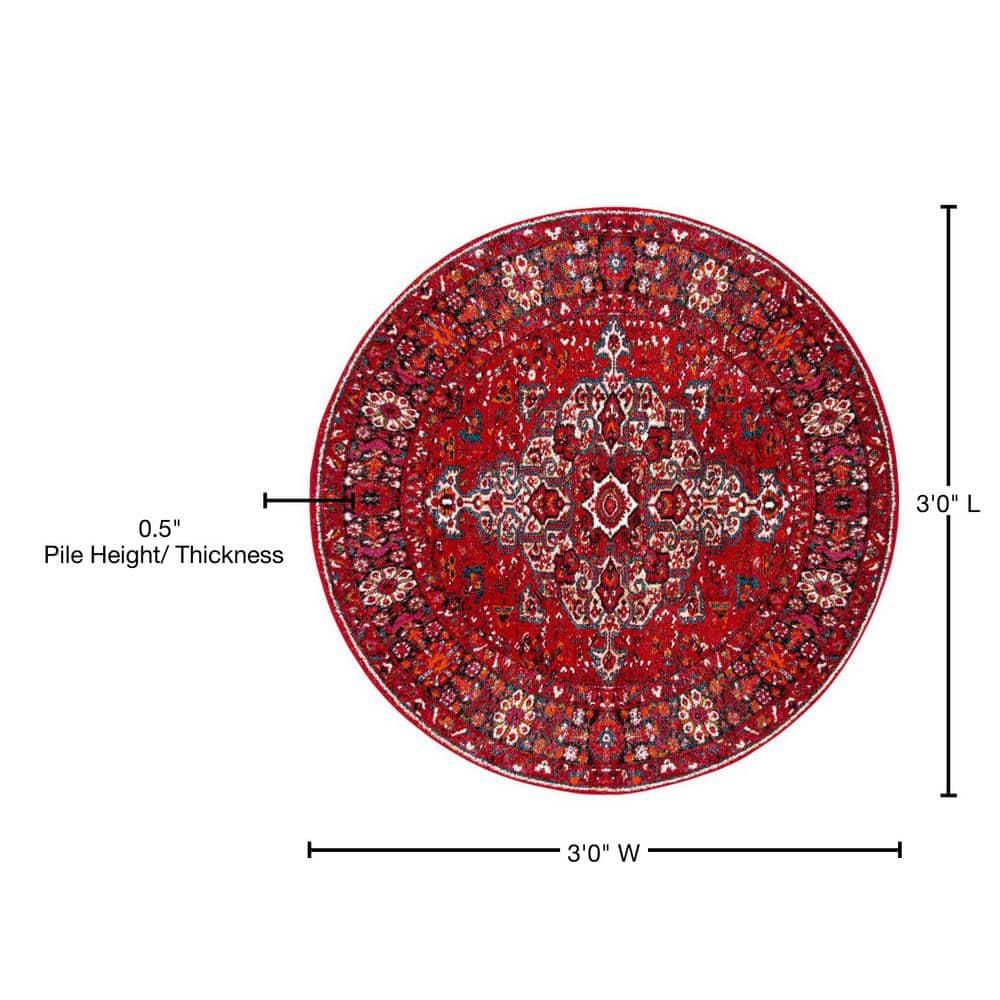 Vintage Hamadan VTH222 Power Loomed Indoor Accent Rug - Red/Multi - 3' Round - Safavieh
