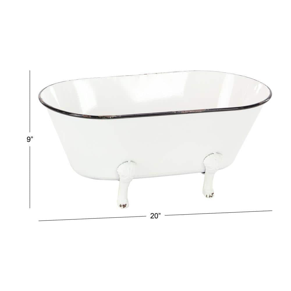 DecMode 20" x 9" Indoor Outdoor Bathtub White Metal Planter