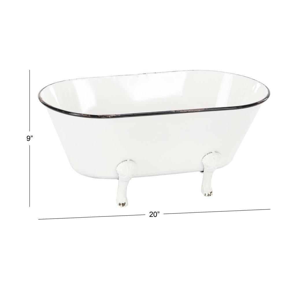 DecMode 20" x 9" Indoor Outdoor Bathtub White Metal Planter