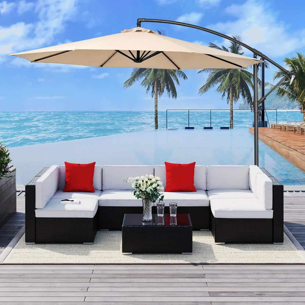 Costway  10 FT Patio Offset Umbrella w/8 Ribs Cross Base Tilt Beige