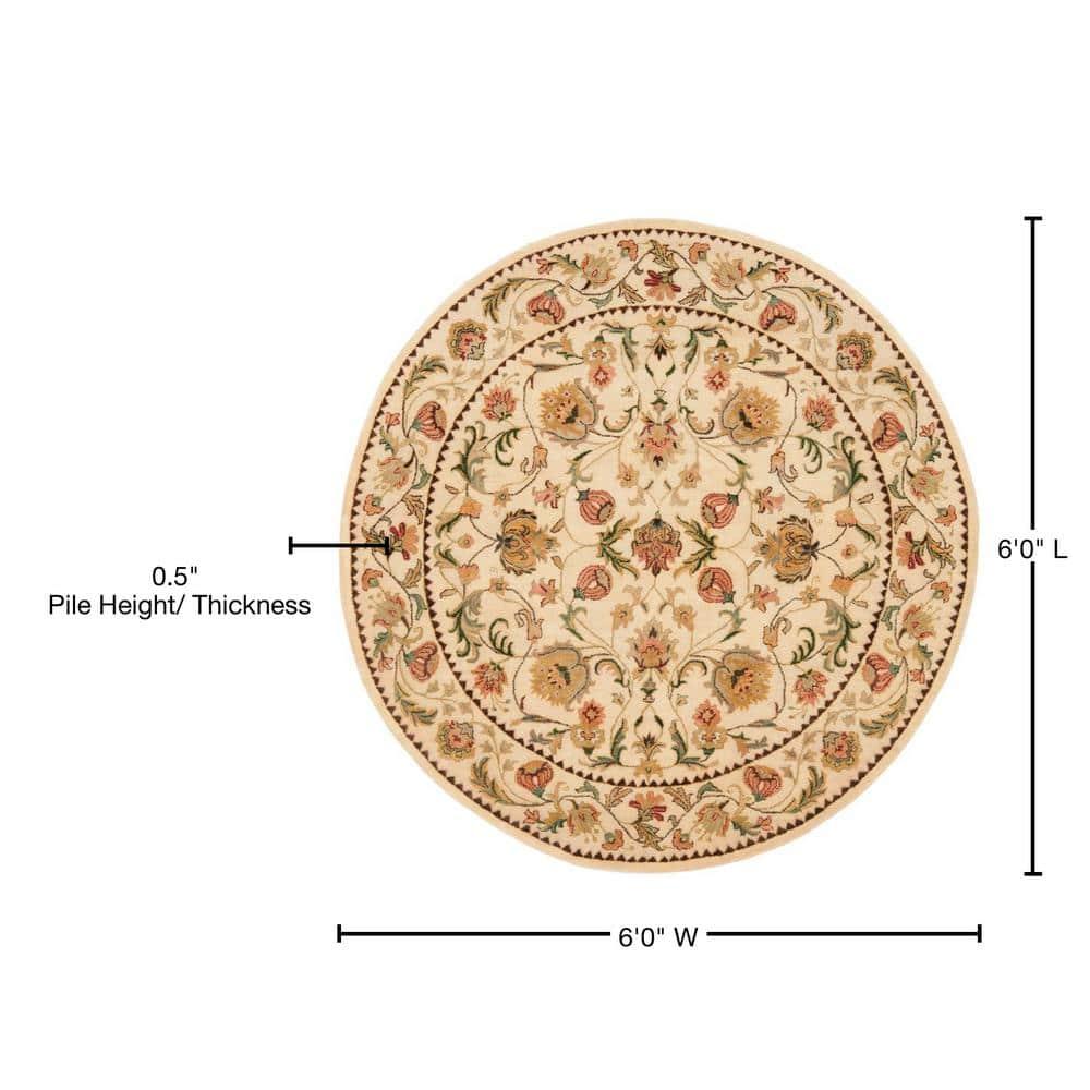 Bergama Ivory 6 ft. x 6 ft. Round Border Area Rug