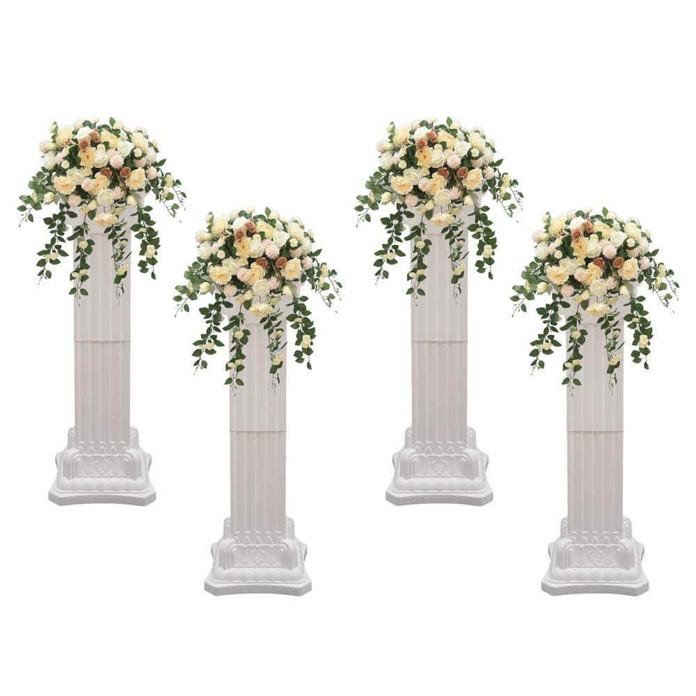 Roman Columns Plastic Wedding Stand Pillar Greek Statue Plant Stand Elegant Event Party Decorative Pedestal Flower Pot Holder Decor (4Pcs, 11.81x35.43 Inch)