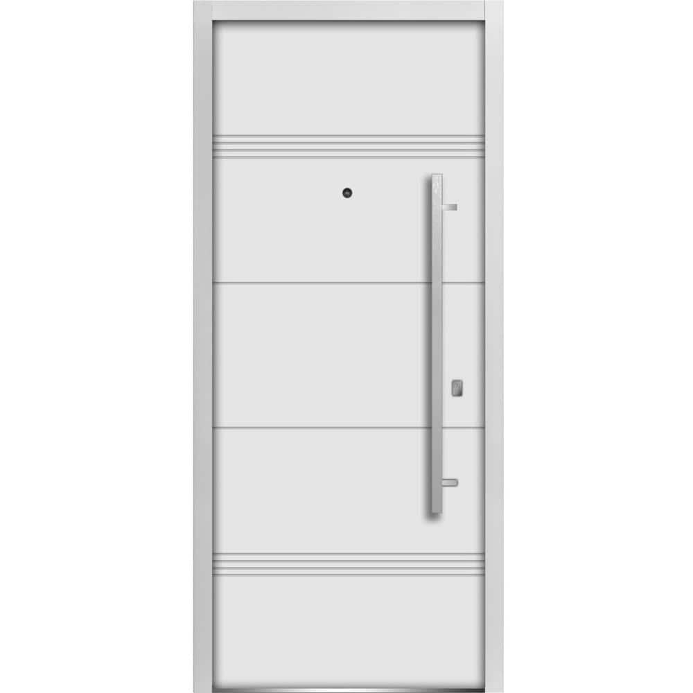 VDOMDOORS Front Exterior Prehung Steel Door 36 x 80 inches Right-Hand/Deux 1705 White Enamel/Horizontal Lines Single Modern Painted