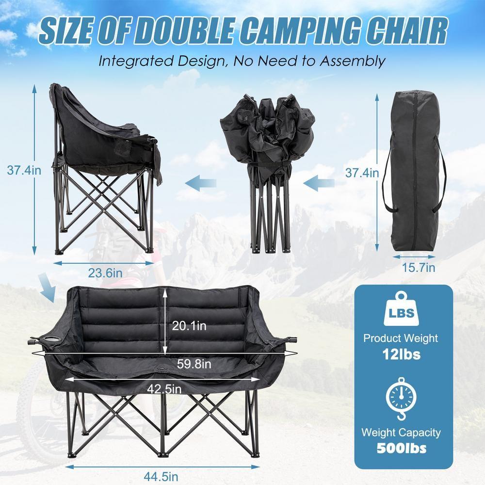 NAIZEA Double Camping Chair - Oversized Loveseat,Camping Chairs for Adults Heavy Duty,Camping Couch,Folding Chair Patio-Supports up to 600 LBS