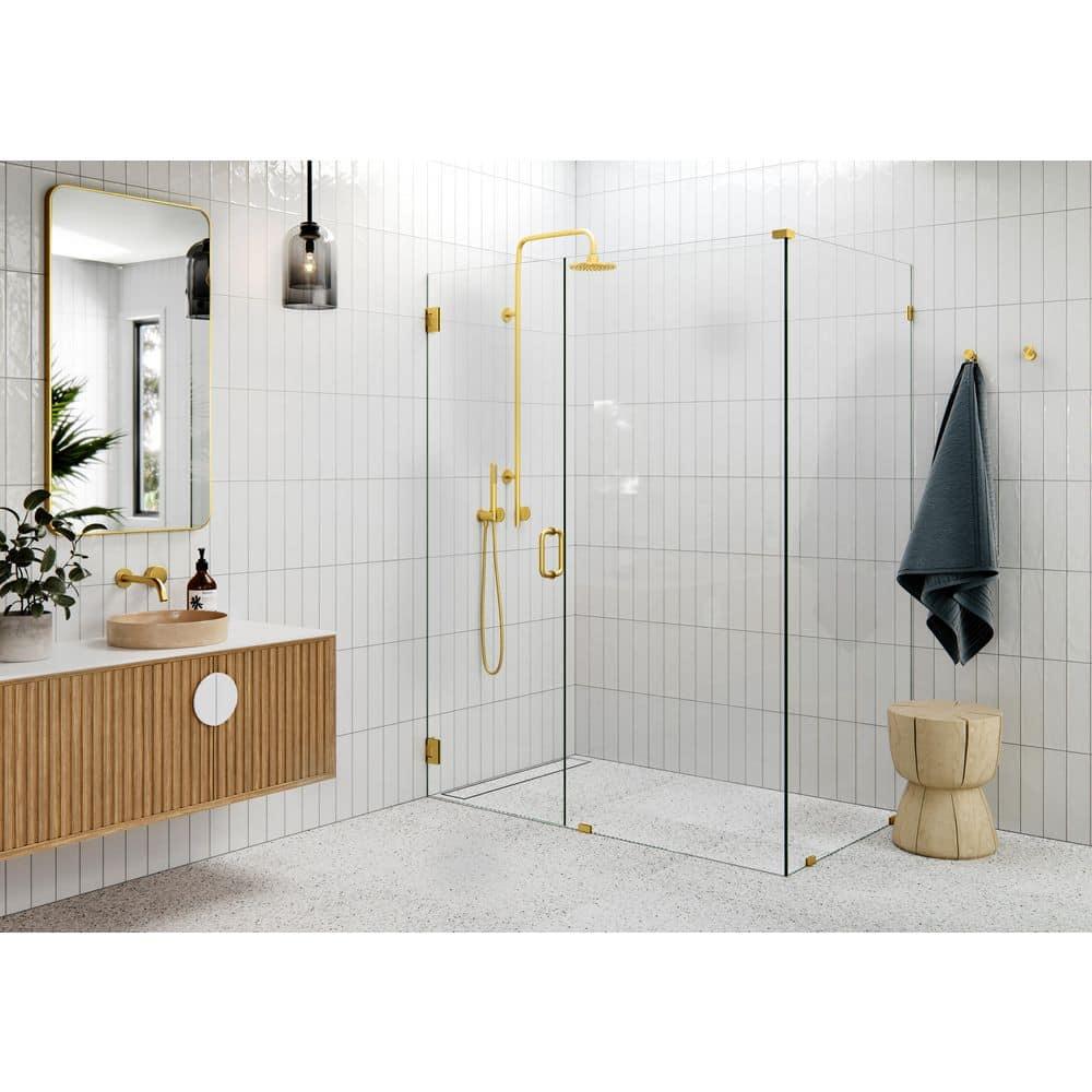 Illume 59 in. x 37 in. x 78 in. 90-degree Fully Frameless Wall Hinged Glass Shower Enclosure