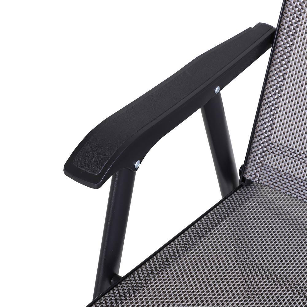 Outsunny Set of 2 Patio Folding Chairs, Stackable Outdoor Sling Chairs with Armrests for Lawn, Camping, Dining, Beach, Metal Frame, Gray