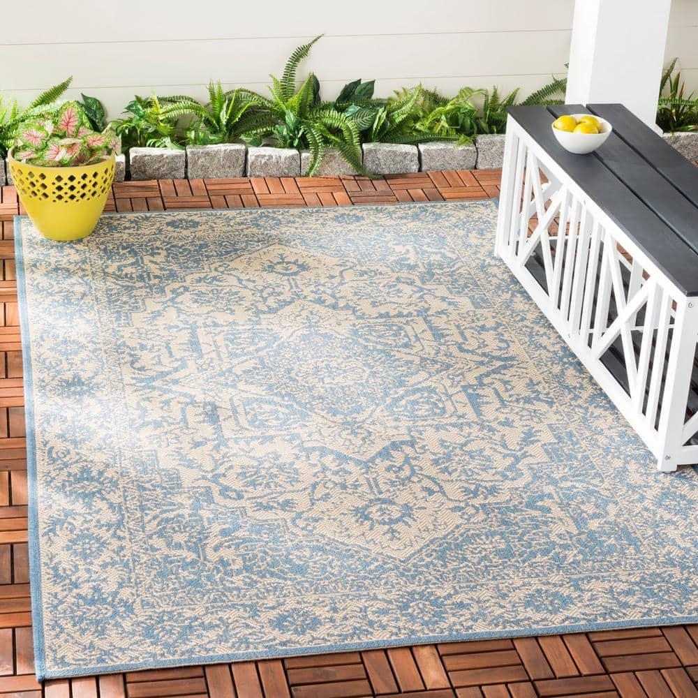 Beach House BHS139 Power Loomed Indoor/Outdoor Area Rug - Cream/Blue - 4'x6' - Safavieh