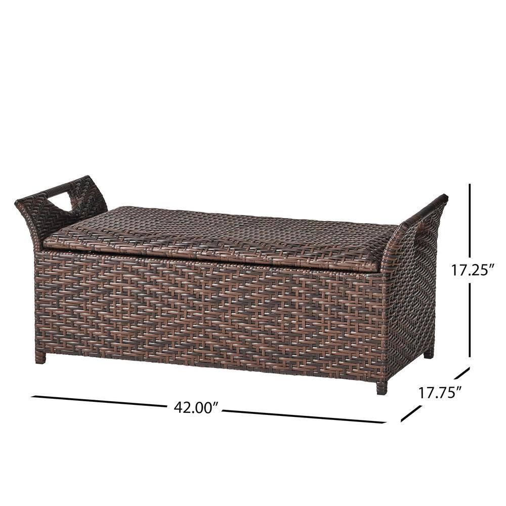 Wing Wicker Patio Storage Bench - Multi Brown - Christopher Knight Home: Iron Frame, Water & UV Resistant, Seats 2