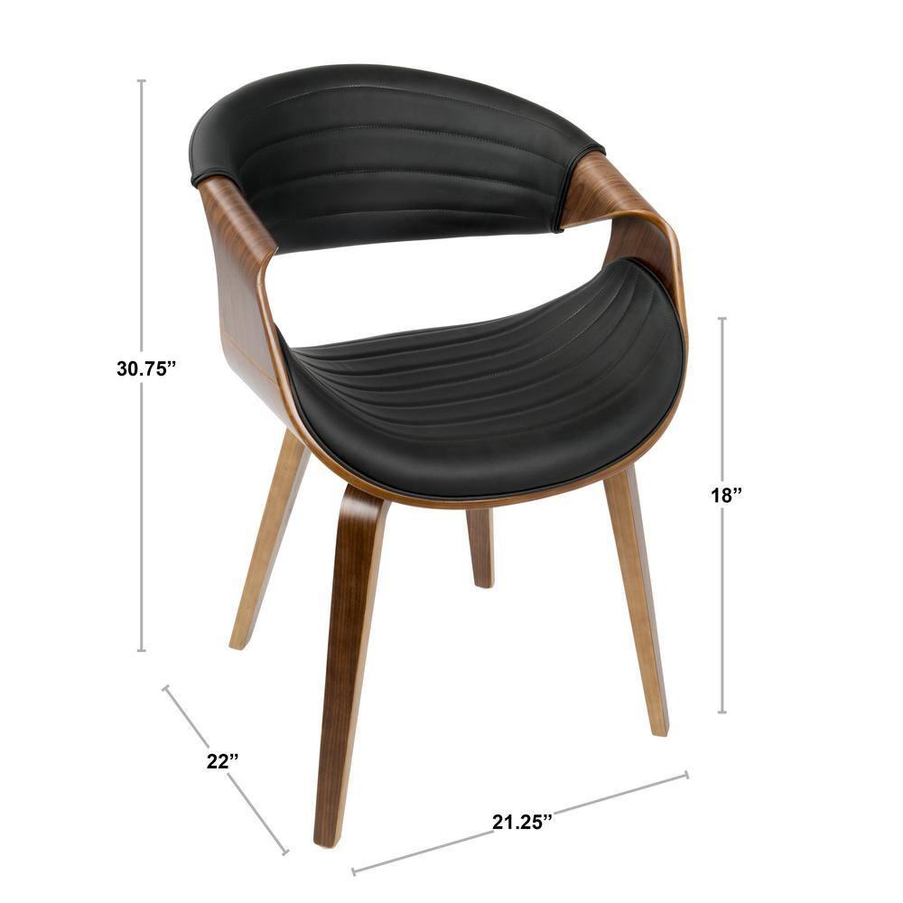 LumiSource Symphony Mid Century Modern Dining/Accent Chair Black: Upholstered, Wood Frame, Faux Leather