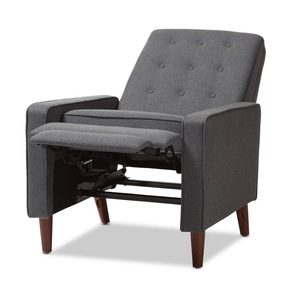 Mathias Mid Century Modern Lounge Chair - Baxton Studio: Recliner, Footrest, Walnut Legs