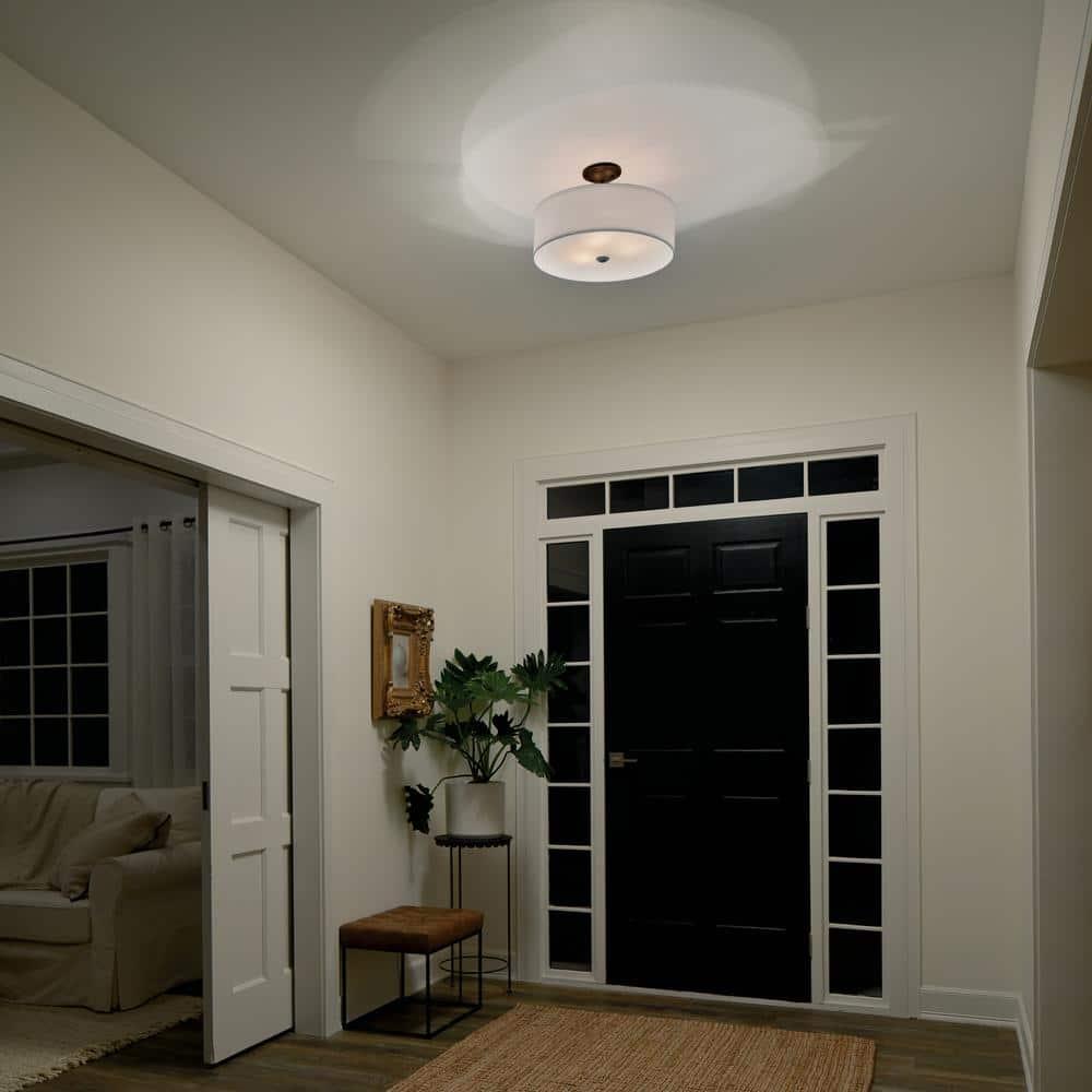 Kichler Shailene 18" 3 Light Olde Bronze Semi-Flush Mount Light with Microfiber Shade
