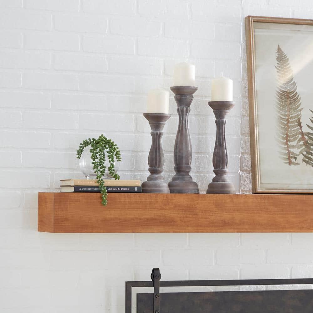 DecMode 3 Candle Brown Wood Candle Holder, Set of 3