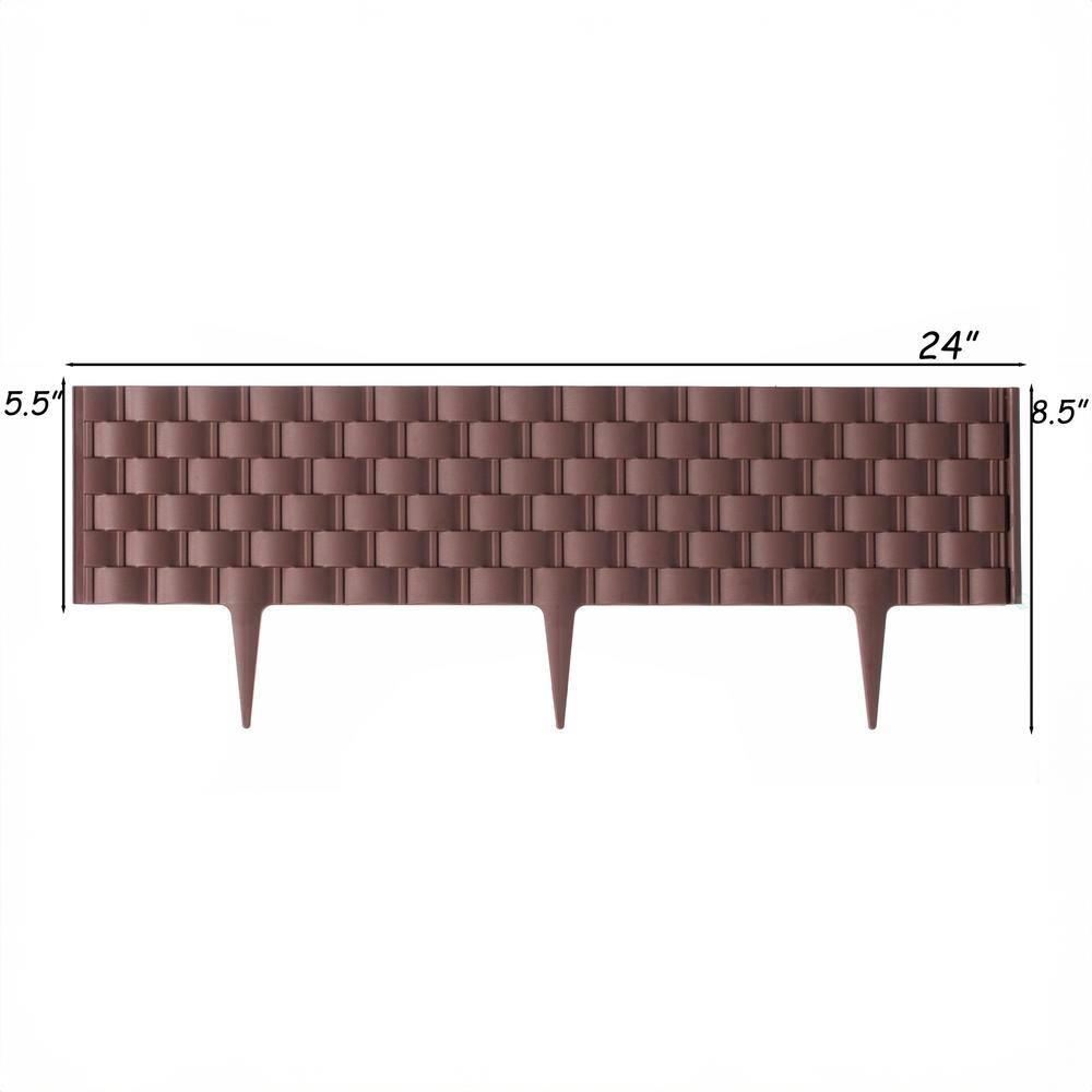 Gardenised Set of 8 Pcs Rattan-Inspired Plastic Landscape Edging and Garden Fence Borders in a Rich Coffee Hue for Lawn, Outdoor Patio, Garden
