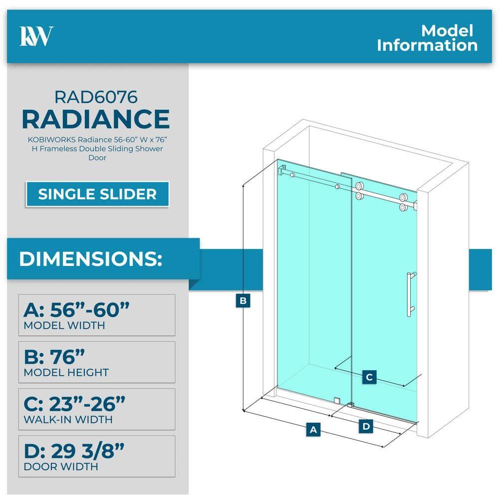 Frameless Sliding Shower Door, 76 x (44-48) Inch Frameless Shower Door, 5/16" (8mm) Clear Tempered Glass in Brushed Nickel Finish, Glass Shower Door
