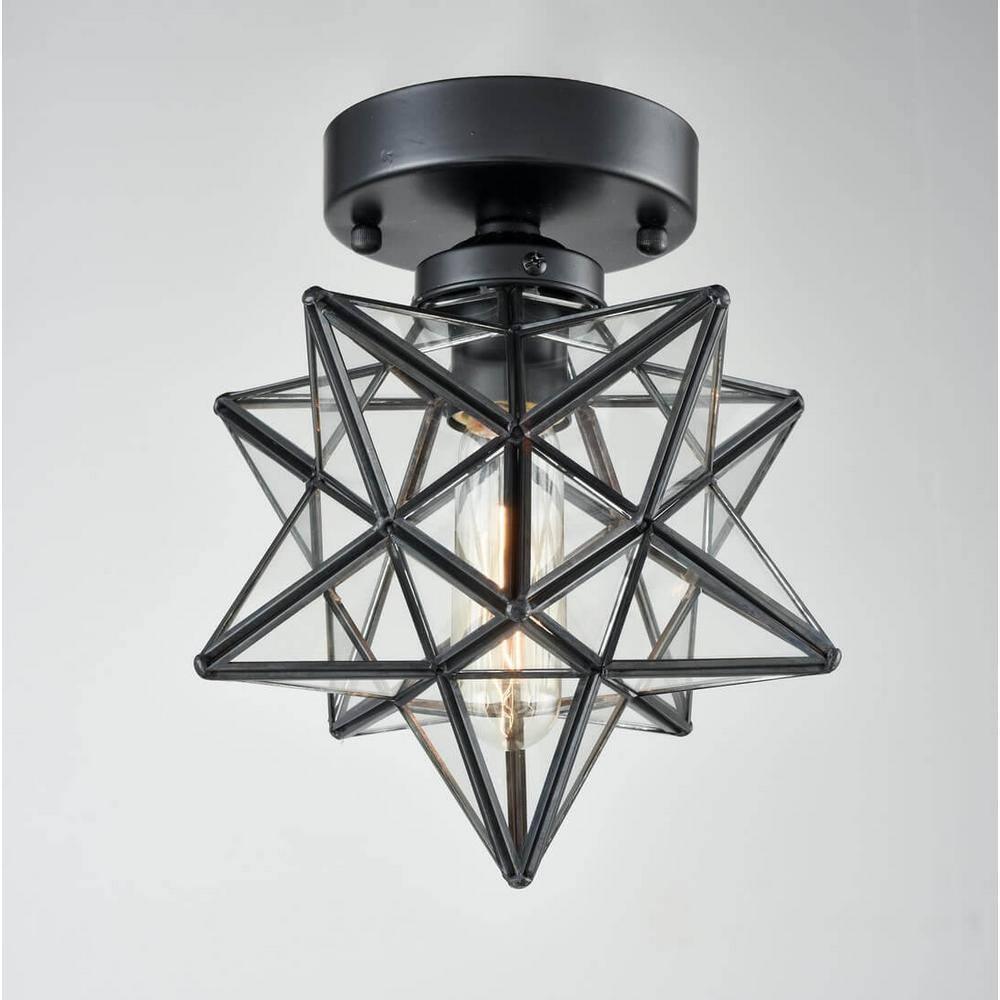 Industrial Moravian Star 8-Inch Clear Glass and Metal Ceiling Light