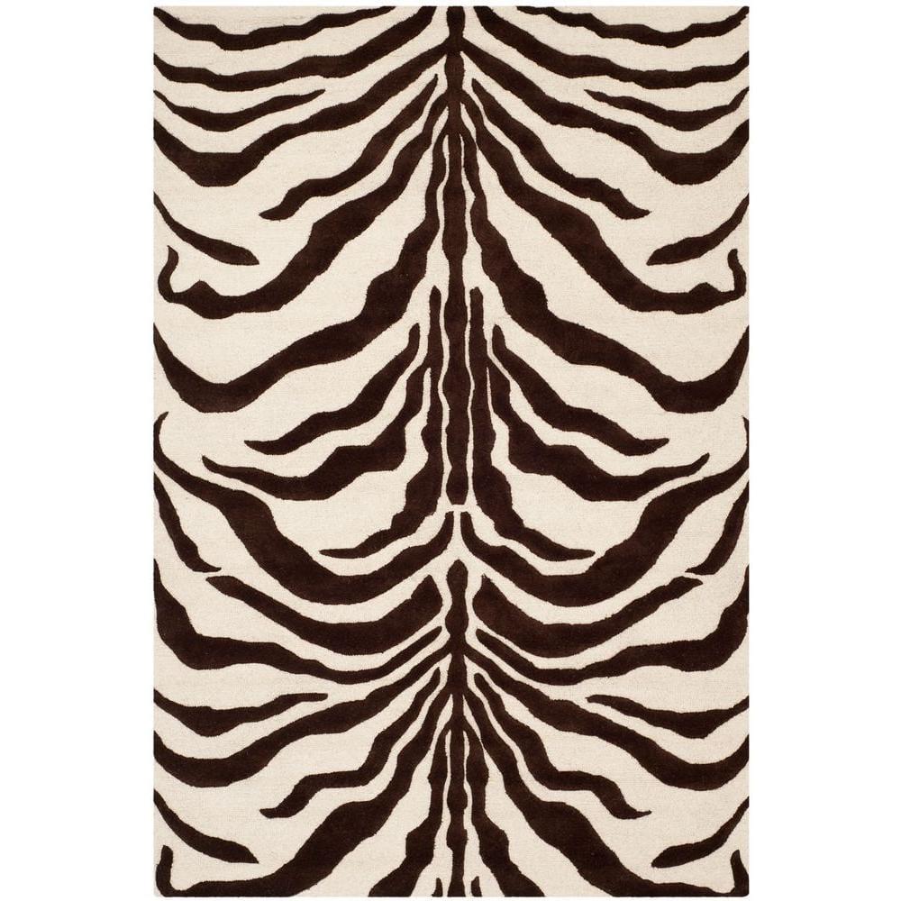 SAFAVIEH Cambridge Leah Animal Stripes Wool Area Rug, Ivory/Brown, 5' x 8'