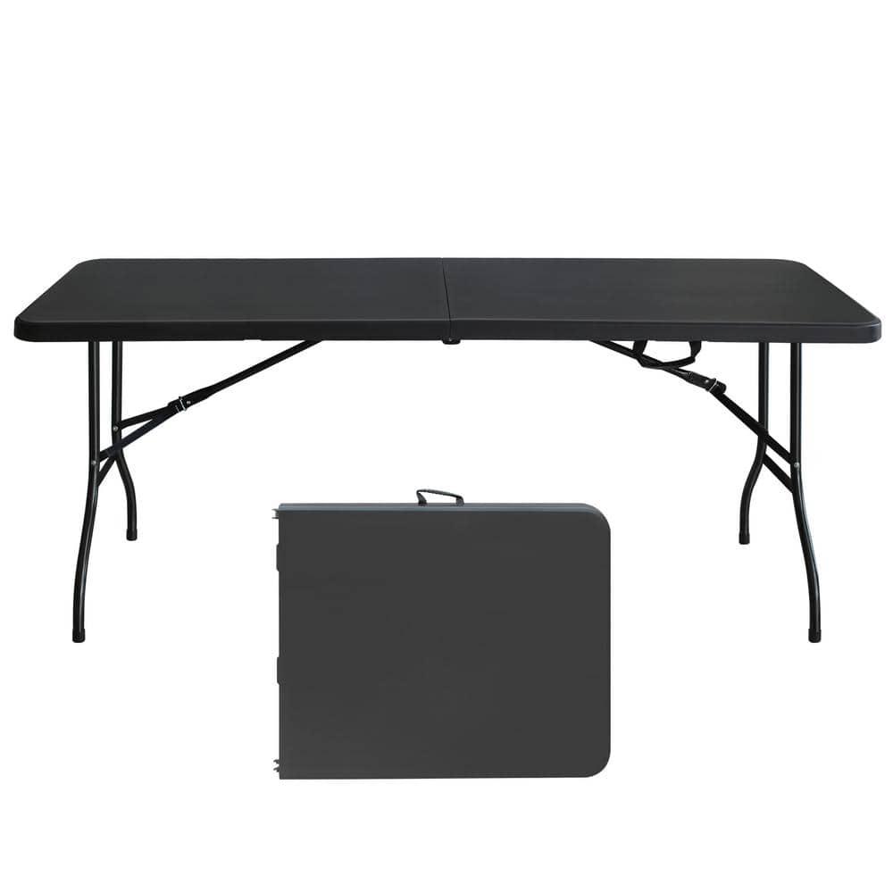 Plastic Folding Table 6ft Heavy Duty Portable Dining Table for Camping, Picnics, Parties, High Load Bearing Foldable Picnic Table,Black