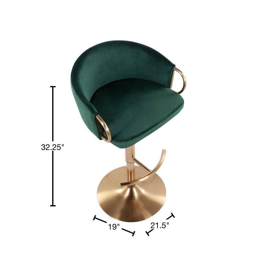 Set of 2 Claire Adjustable Barstools Gold/Green - LumiSource: Chic Velvet, Metal Base, Swivel, Footrest