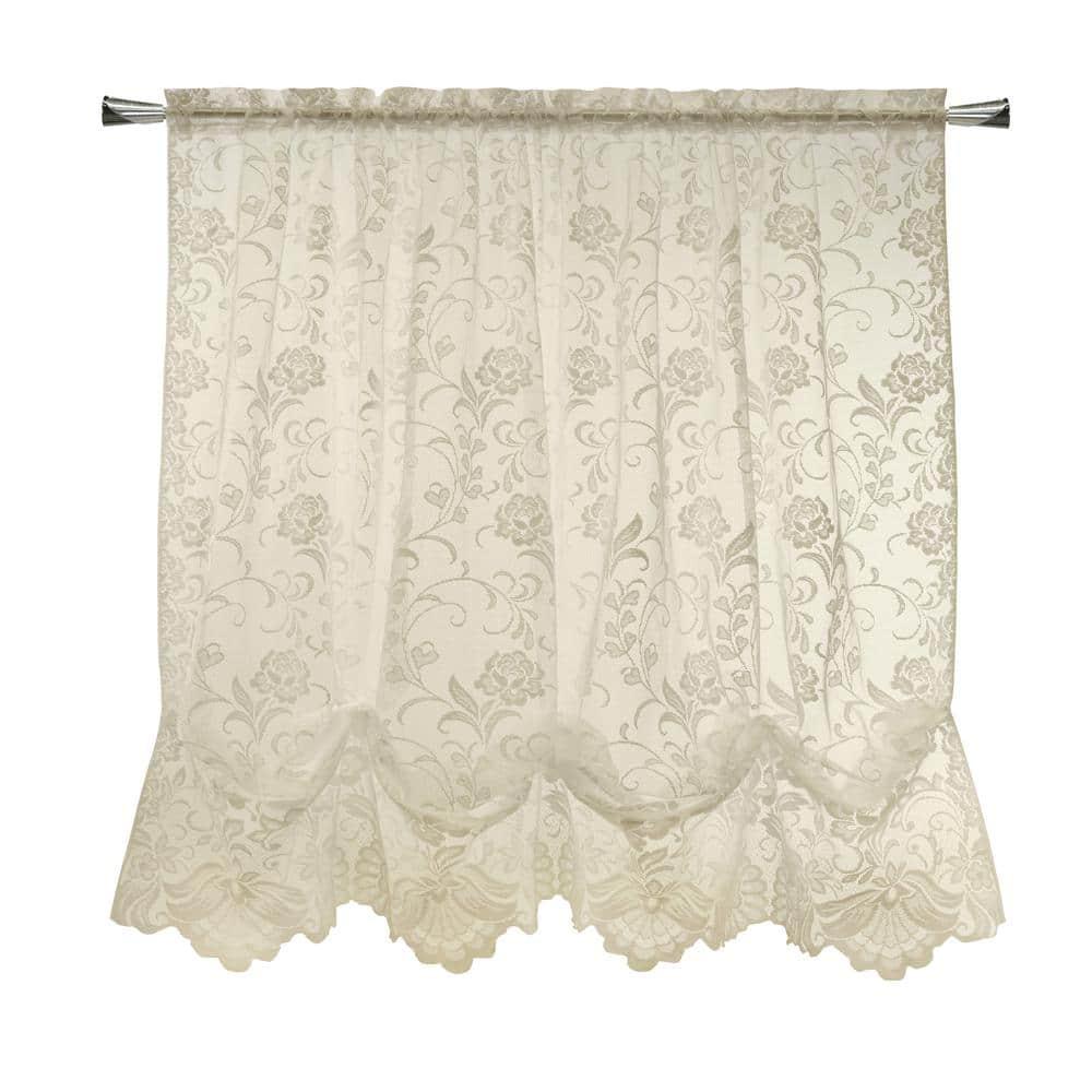 Habitat Limoges Sheer Rod Pocket Timeless Romantic Floral Lace Design Balloon Curtain 55" x 63" Ivory