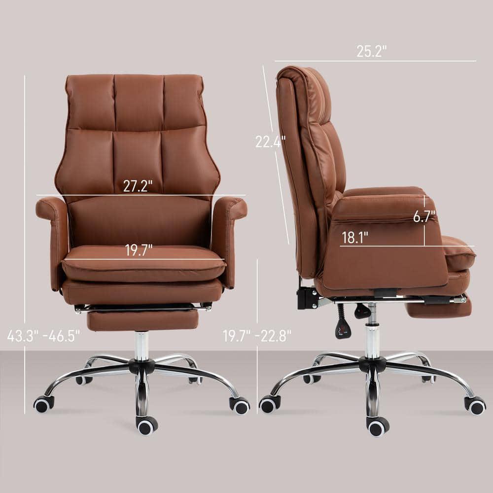 HOMCOM Executive Office Chair with Footrest, Ergonomic Office Chair, Reclining PU Leather Computer Chair, Brown