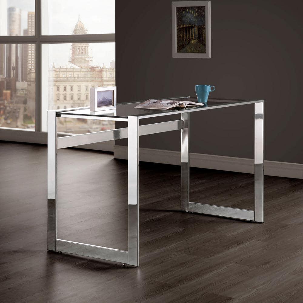 Hartford Minimal Glass Top Writing Desk Chrome - Coaster