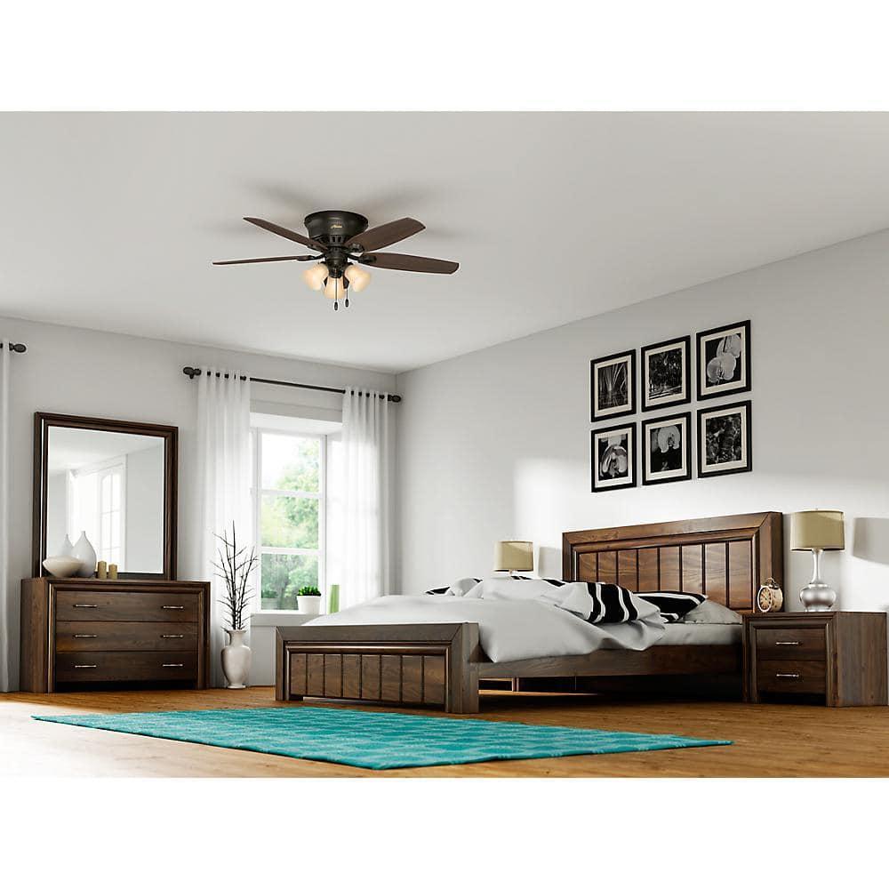 Builder Low Profile 52" 5 - Blade Flush Mount Ceiling Fan with Lights and Pull Chains