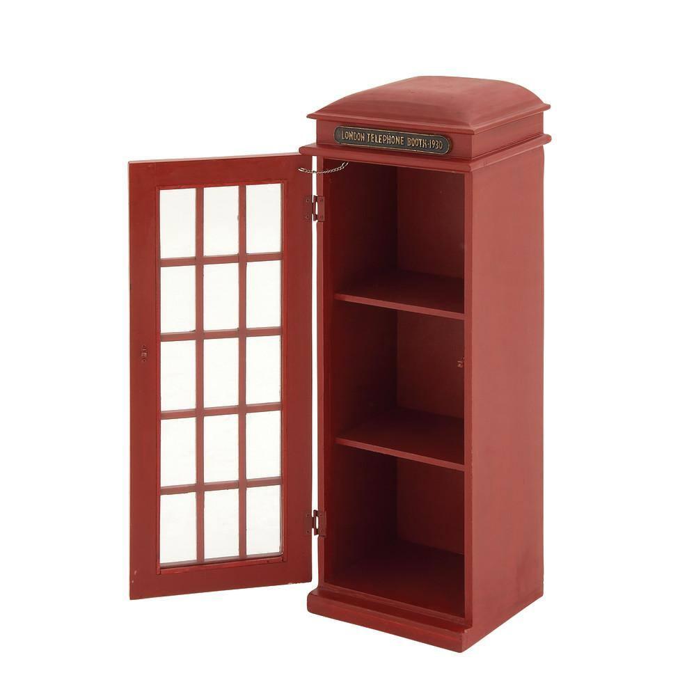 DecMode 11" x 30" Red Wooden London Telephone Booth 2 Shelf Storage Unit, 1-Piece