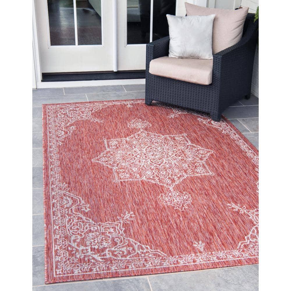 Rust Red Antique Outdoor 9 ft. x 12 ft. Area Rug